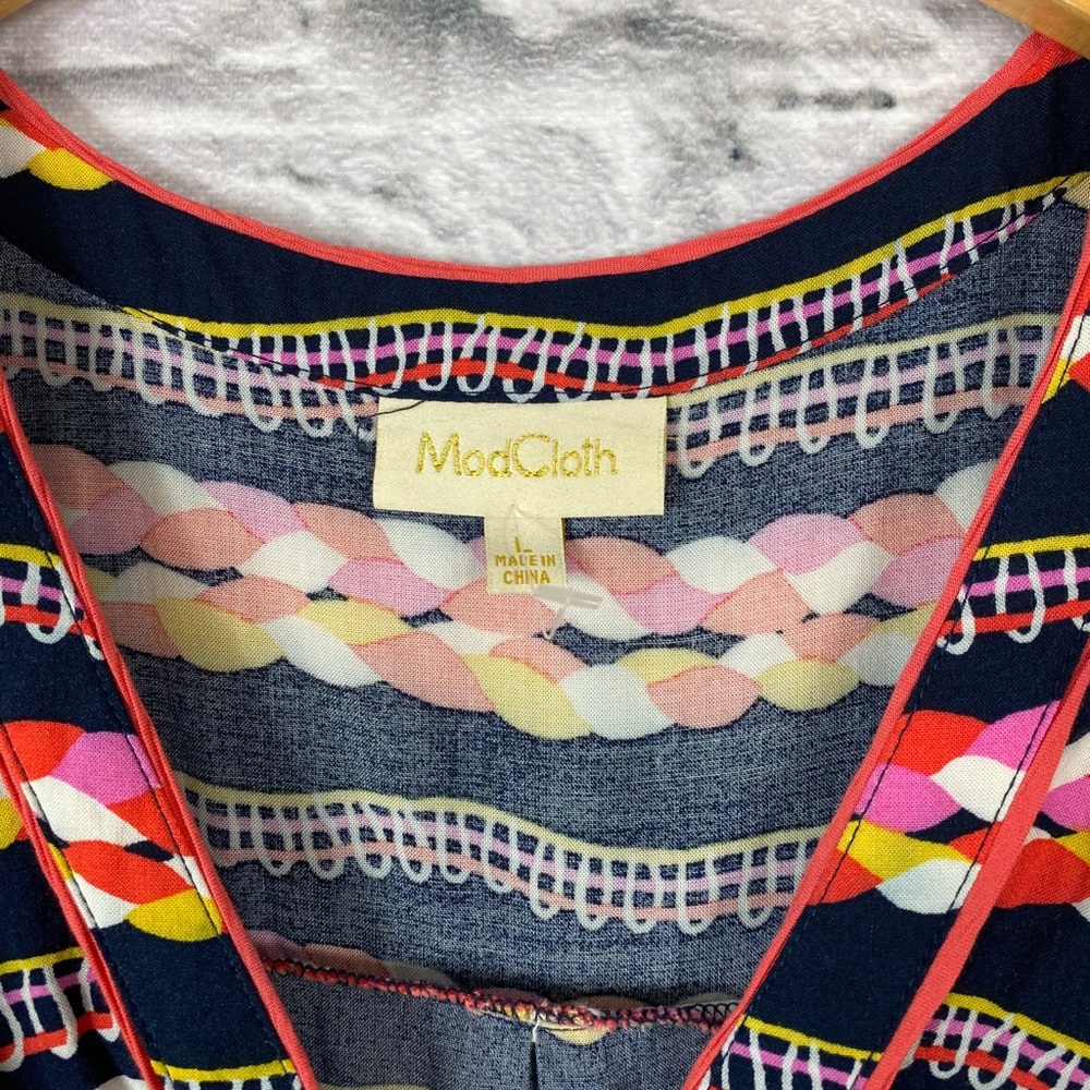 ModCloth Bright Rope Print V Neck Tank Top - Picture 2 of 5